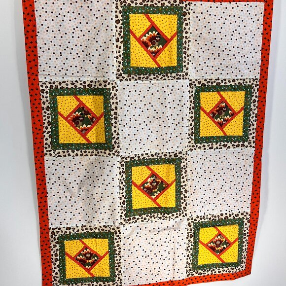 Homemade Handcrafted Baby Lap Blanket Quilt Fall Wall Hang Turkeys 39 1/2" x 30" - Picture 1 of 16